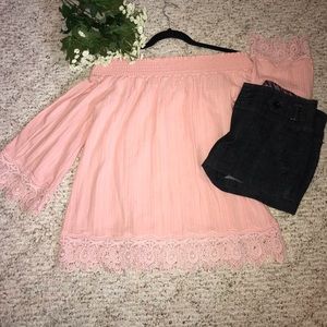 Cute summer off the shoulder lace trimmed top